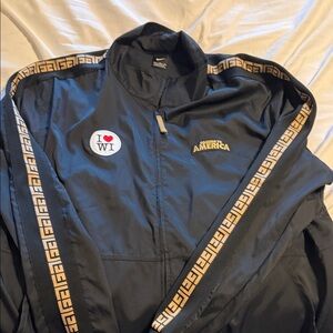 Nike Men's Dark Blue Windbreaker with Gold Details